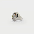 Engraved signet rign with found 4 prong settings.