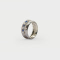 Two silver bands and a half eternity ring