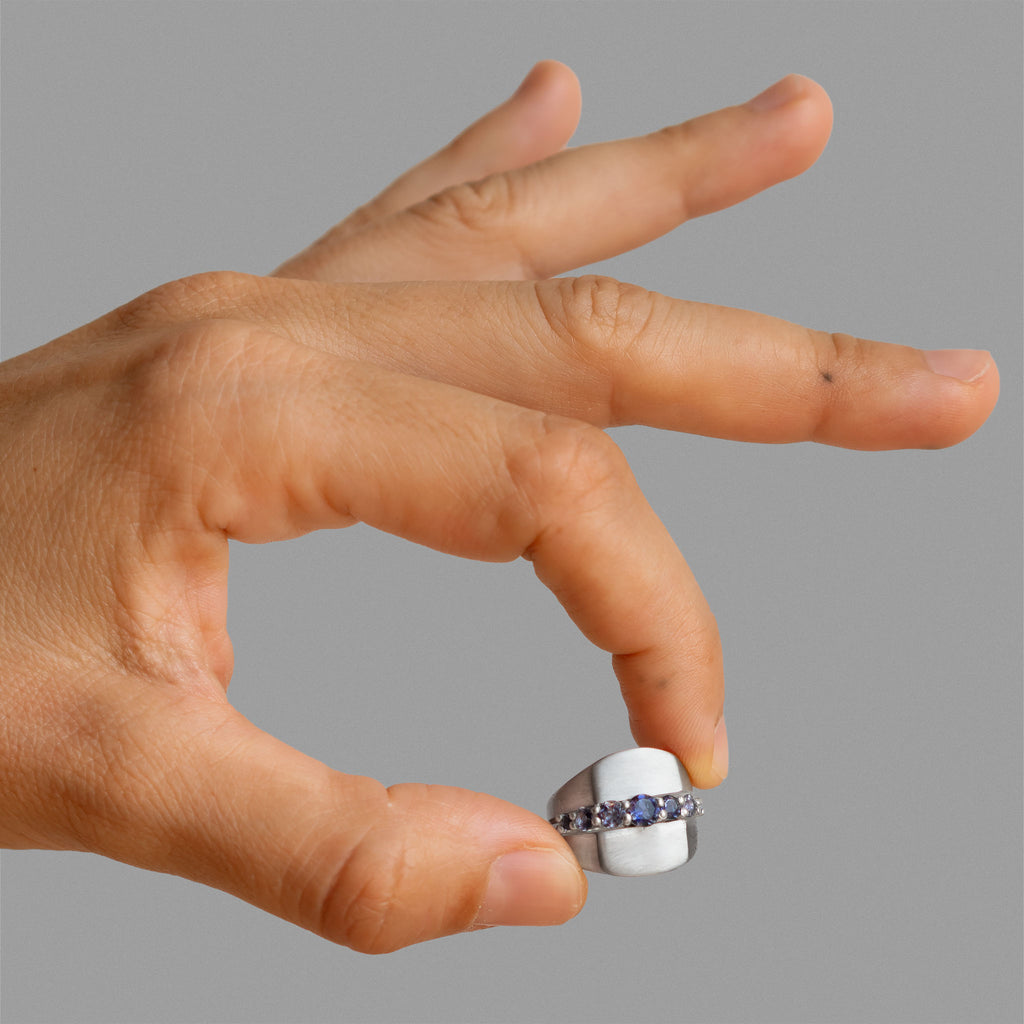Signet ring with half eternity ring