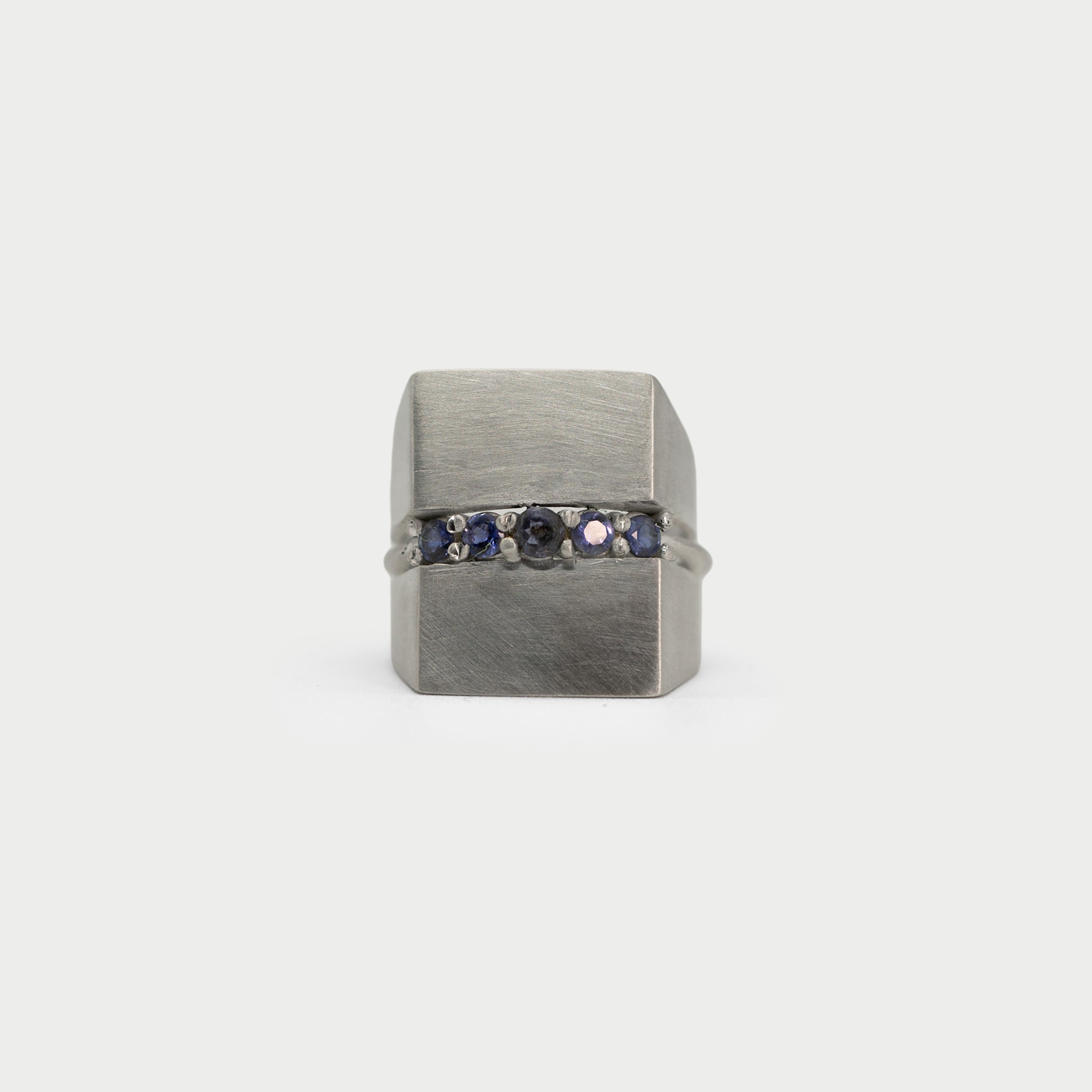 Square signet ring with half eternity ring