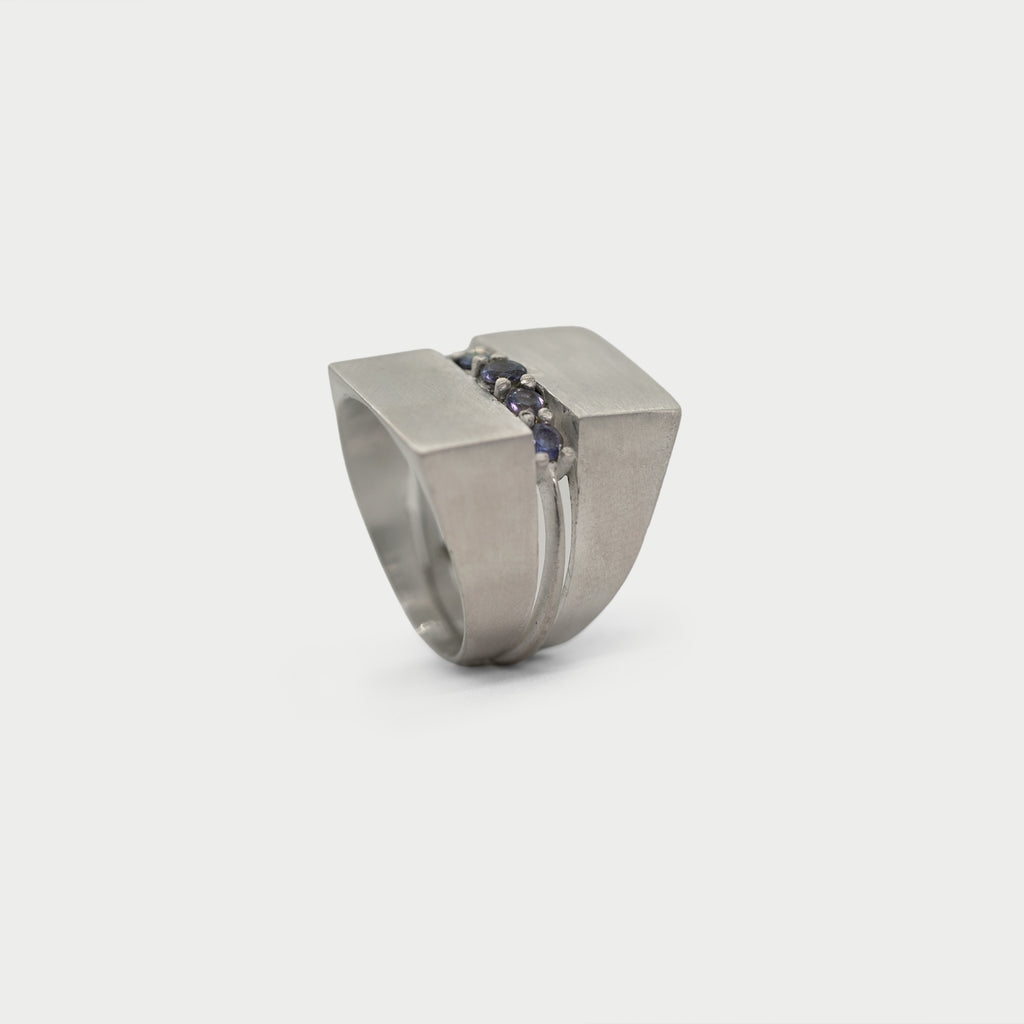 Square signet ring with half eternity ring