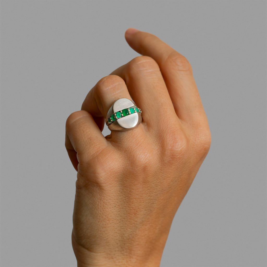 Oval signet ring and eternity ring